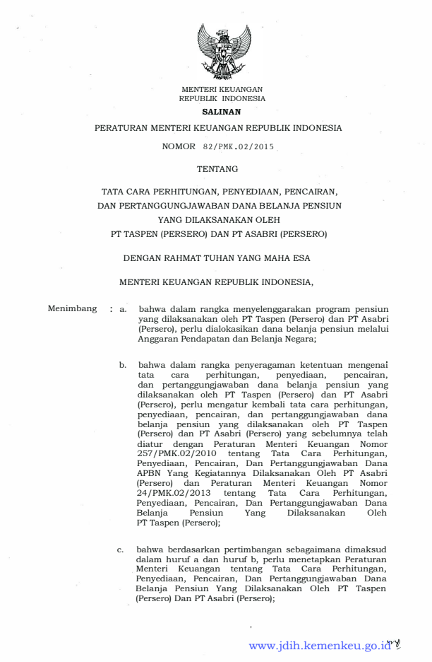 Peraturan Menteri Keuangan Nomor 82/PMK.02/2015