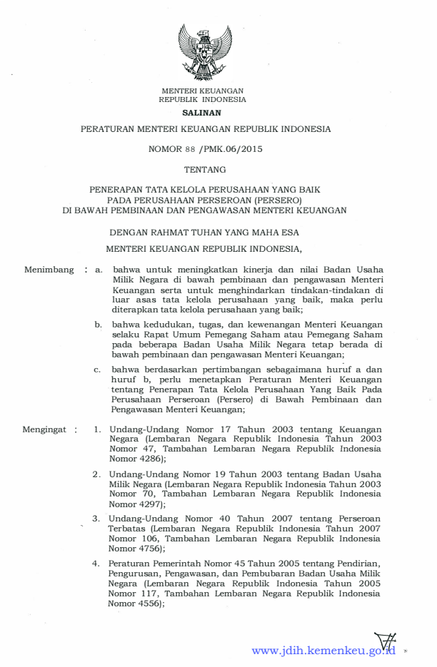 Peraturan Menteri Keuangan Nomor 88/PMK.06/2015