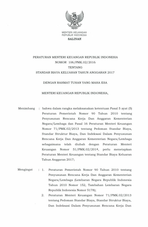 Peraturan Menteri Keuangan Nomor 106/PMK.02/2016