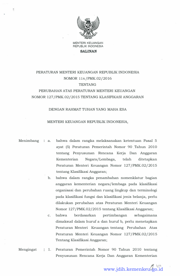 Peraturan Menteri Keuangan Nomor 114/PMK.02/2016