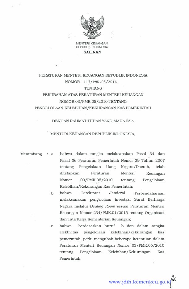 Peraturan Menteri Keuangan Nomor 115/PMK.05/2016