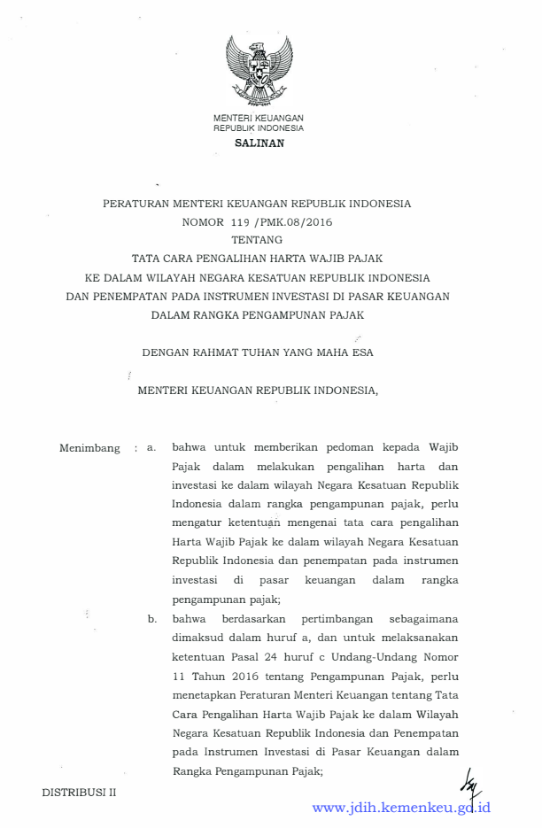 Peraturan Menteri Keuangan Nomor 119/PMK.08/2016