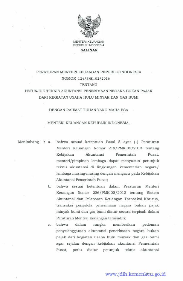 Peraturan Menteri Keuangan Nomor 124/PMK.02/2016