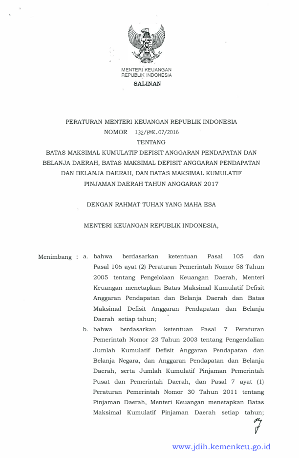 Peraturan Menteri Keuangan Nomor 132/PMK.07/2016