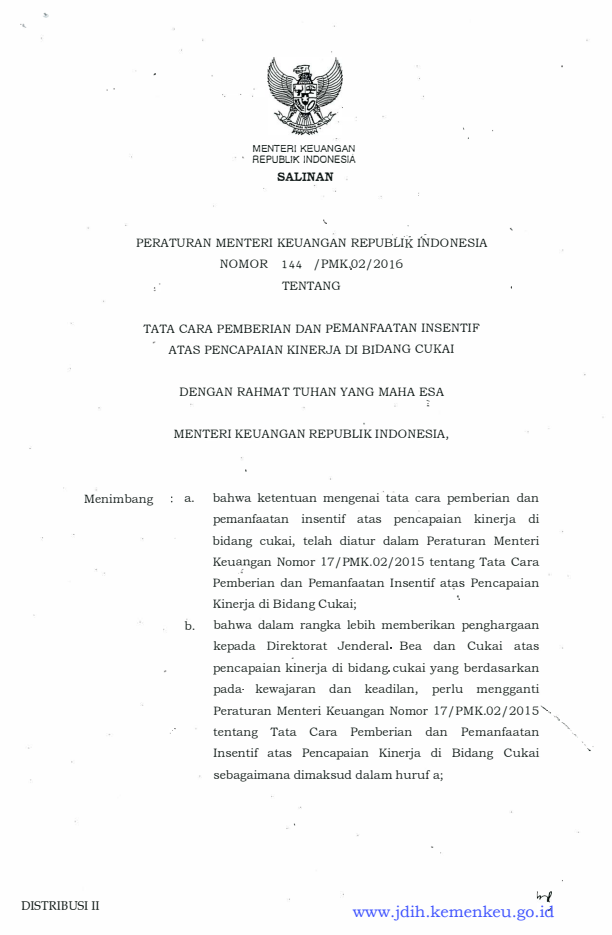 Peraturan Menteri Keuangan Nomor 144/PMK.02/2016