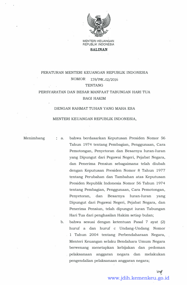 Peraturan Menteri Keuangan Nomor 159/PMK.02/2016