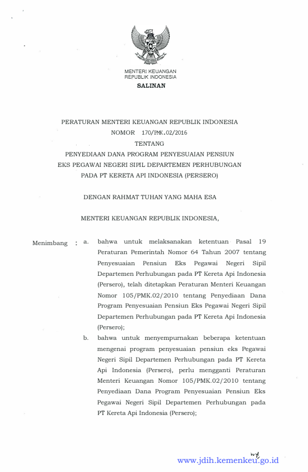 Peraturan Menteri Keuangan Nomor 170/PMK.02/2016