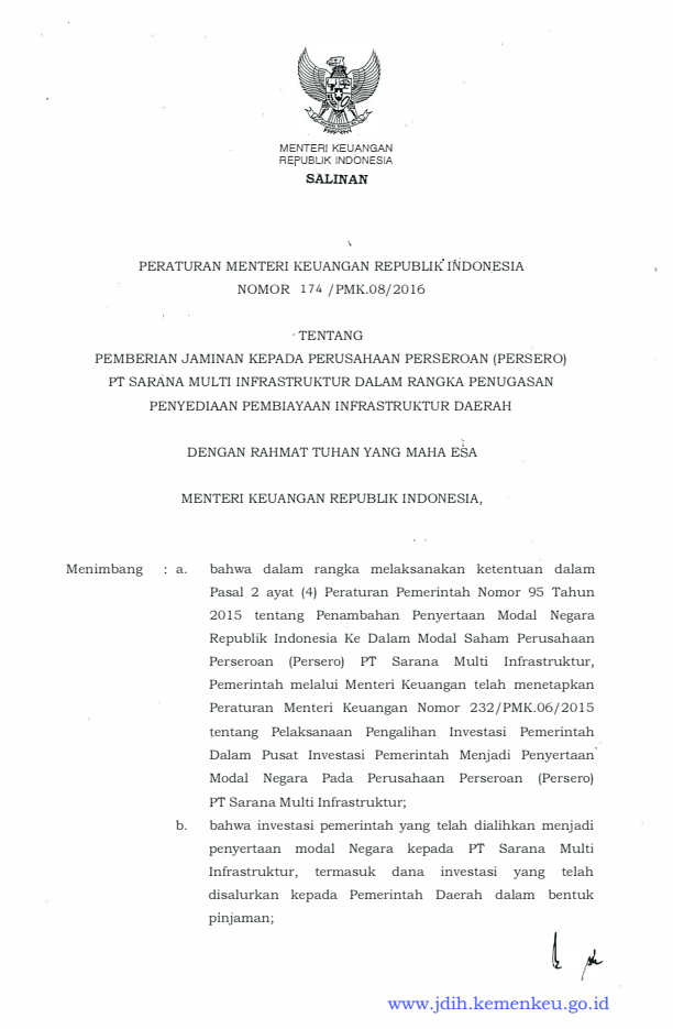 Peraturan Menteri Keuangan Nomor 174/PMK.08/2016