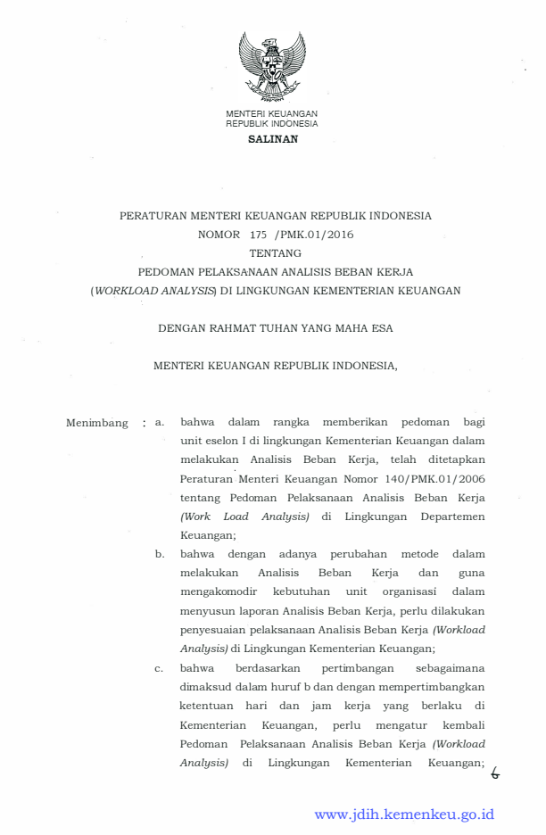 Peraturan Menteri Keuangan Nomor 175/PMK.01/2016