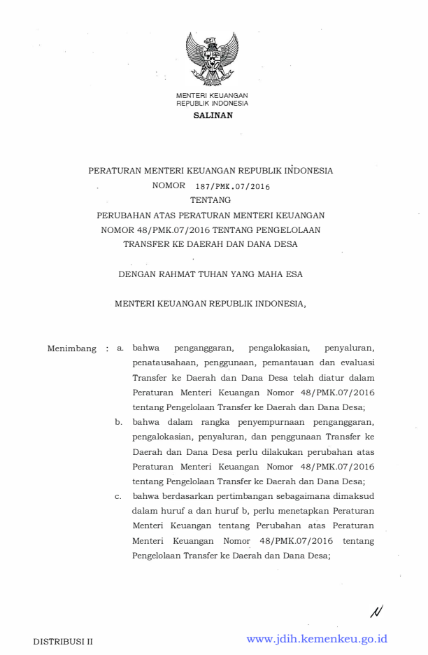 Peraturan Menteri Keuangan Nomor 187/PMK.07/2016