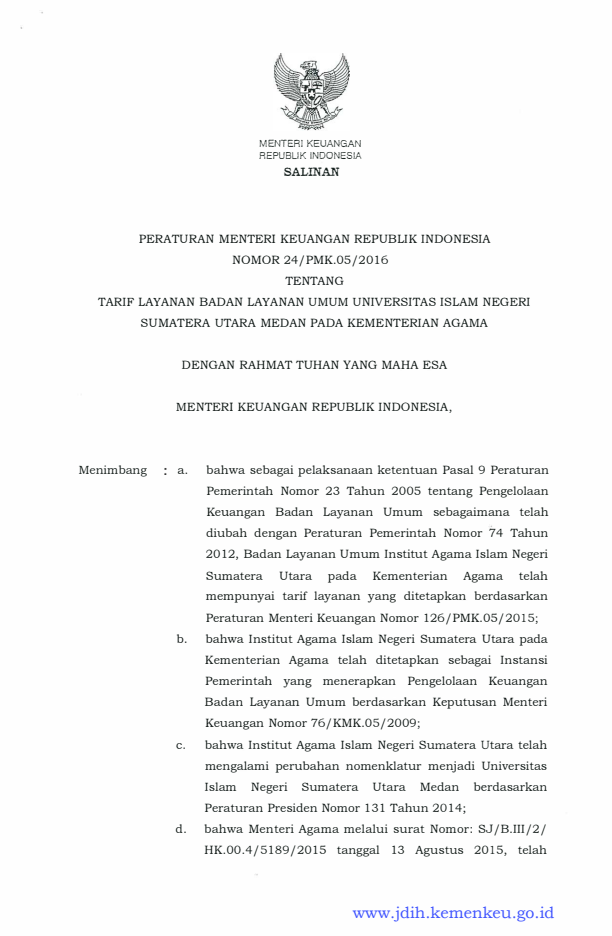 Peraturan Menteri Keuangan Nomor 24/PMK.05/2016