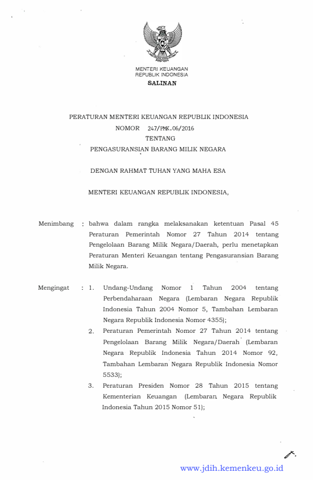 Peraturan Menteri Keuangan Nomor 247/PMK.06/2016