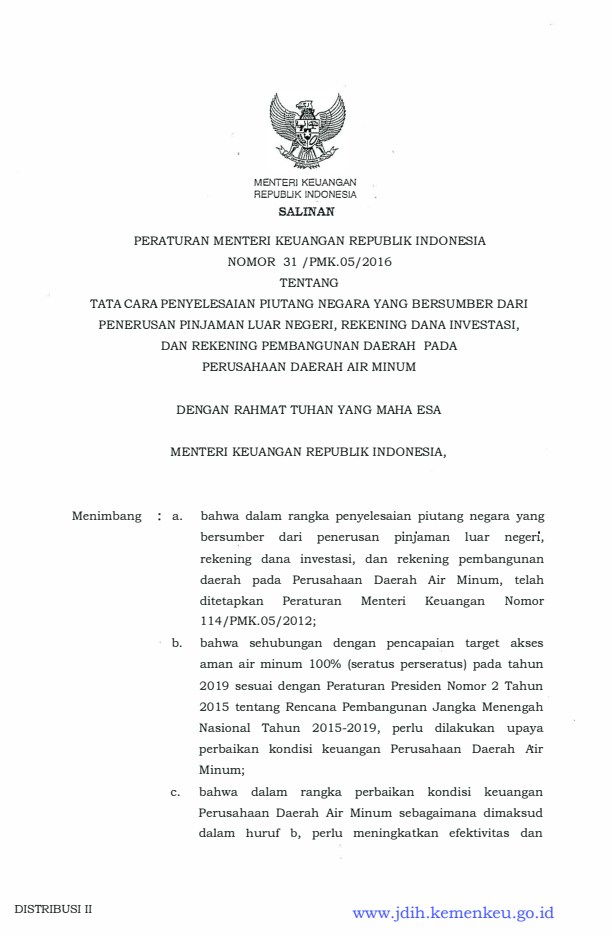 Peraturan Menteri Keuangan Nomor 31/PMK.05/2016