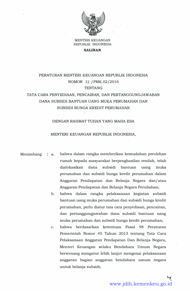 Peraturan Menteri Keuangan Nomor 32/PMK.02/2016