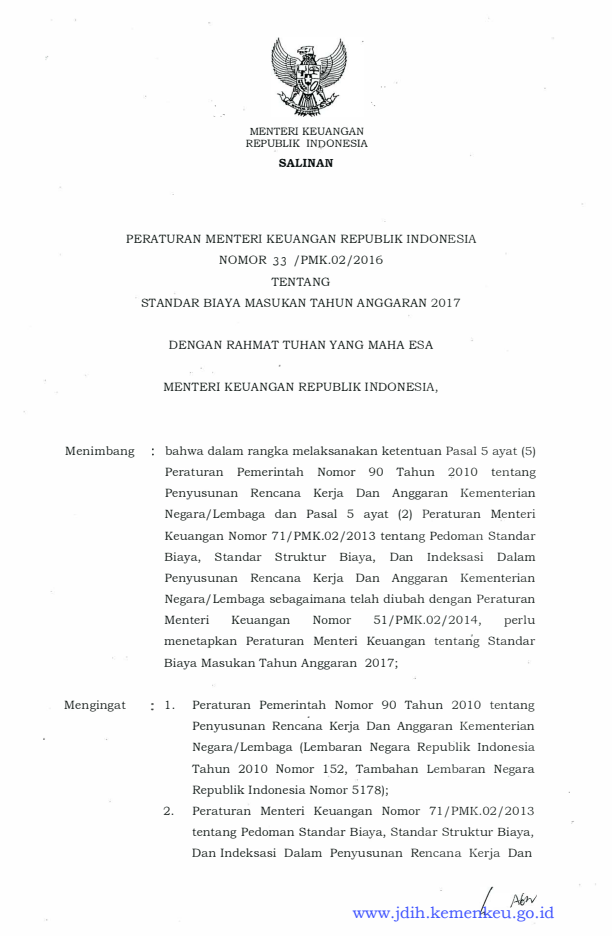 Peraturan Menteri Keuangan Nomor 33/PMK.02/2016