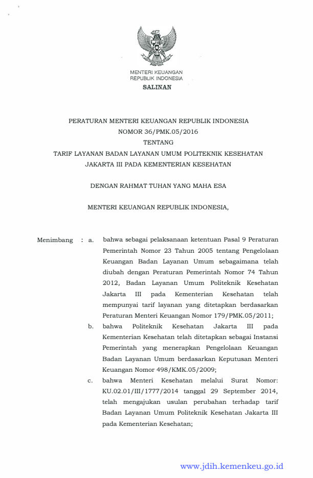 Peraturan Menteri Keuangan Nomor 36/PMK.05/2016