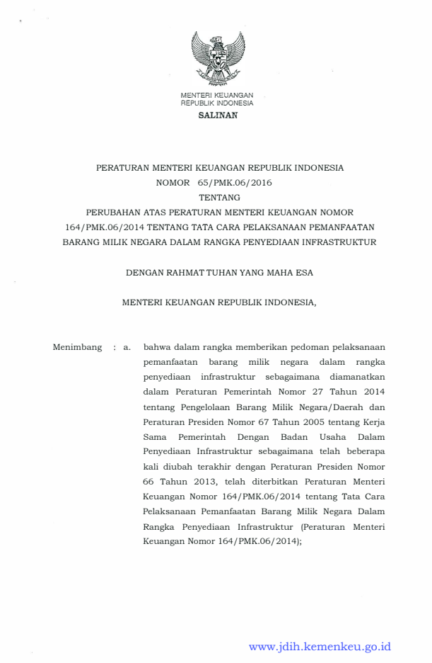 Peraturan Menteri Keuangan Nomor 65/PMK.06/2016