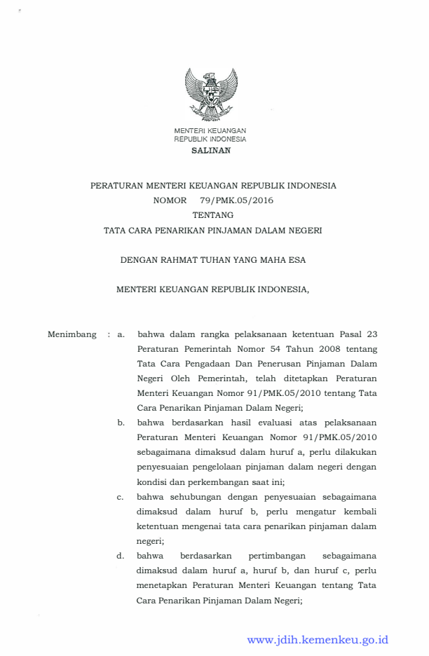 Peraturan Menteri Keuangan Nomor 79/PMK.05/2016