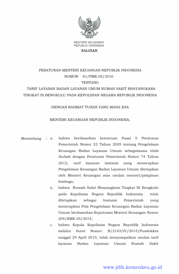 Peraturan Menteri Keuangan Nomor 81/PMK.05/2016