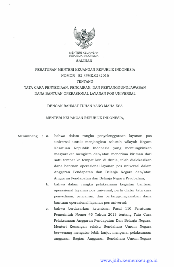 Peraturan Menteri Keuangan Nomor 82/PMK.02/2016