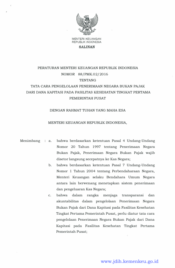 Peraturan Menteri Keuangan Nomor 88/PMK.02/2016