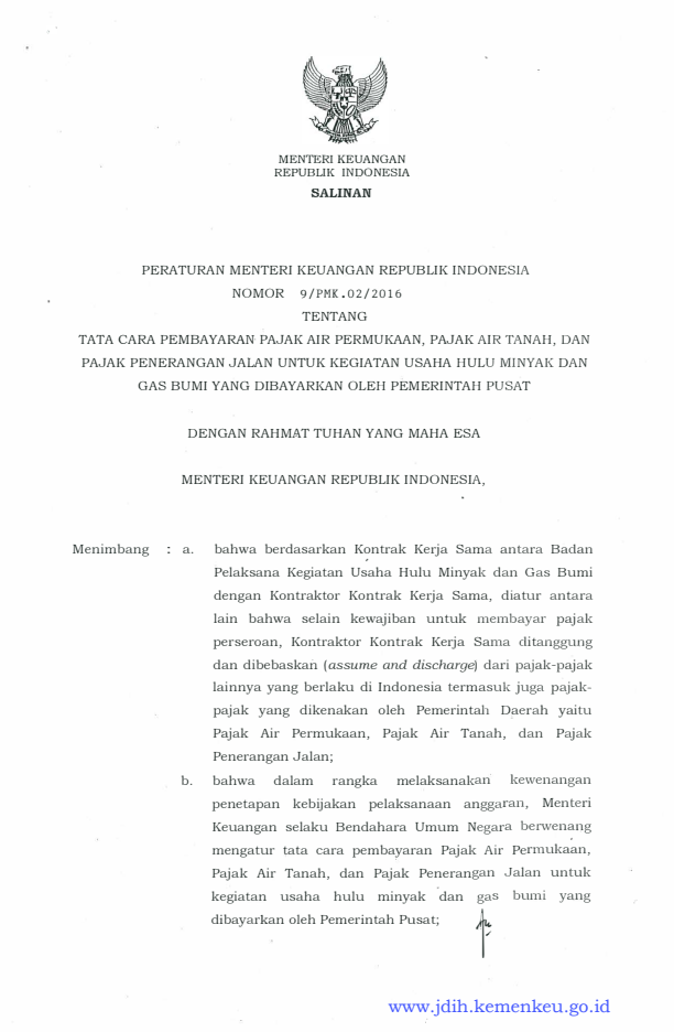 Peraturan Menteri Keuangan Nomor 9/PMK.02/2016