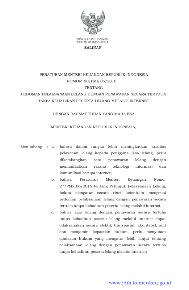 Peraturan Menteri Keuangan Nomor 90/PMK.06/2016