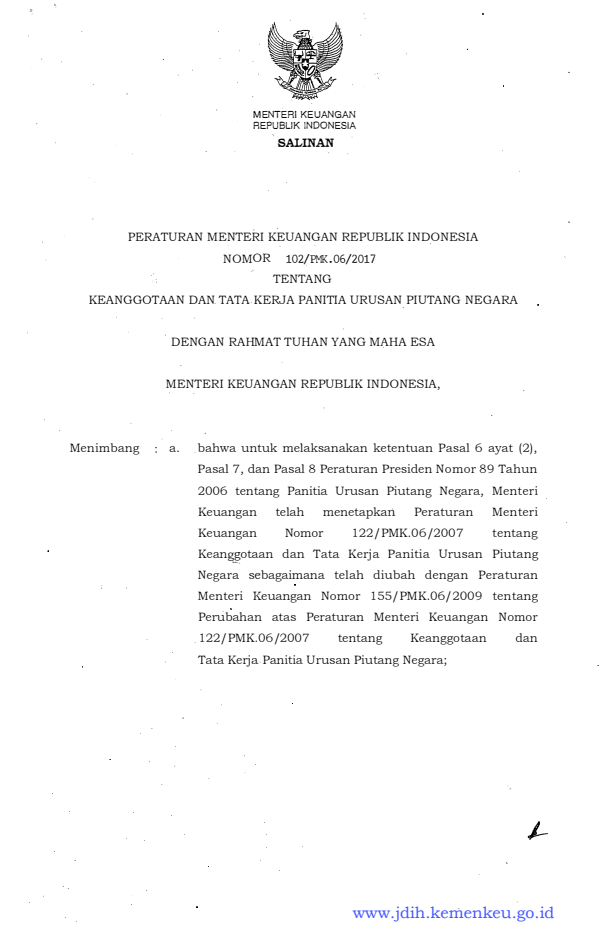 Peraturan Menteri Keuangan Nomor 102/PMK.06/2017