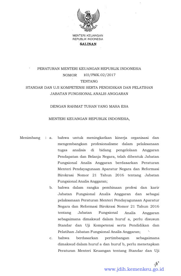 Peraturan Menteri Keuangan Nomor 103/PMK.02/2017