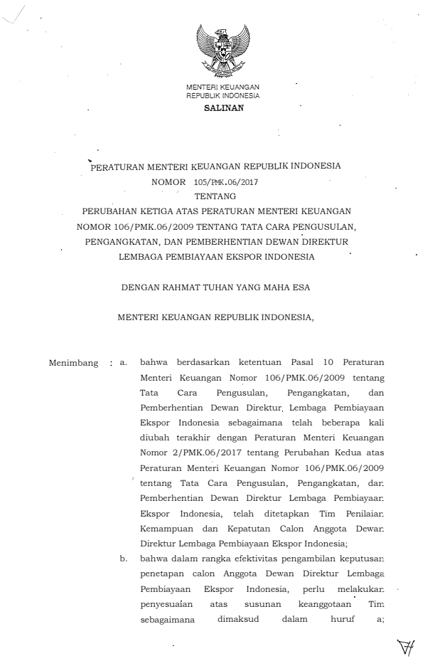 Peraturan Menteri Keuangan Nomor 105/PMK.06/2017