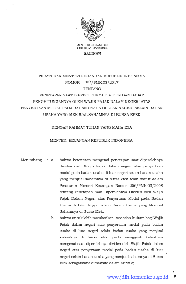 Peraturan Menteri Keuangan Nomor 107/PMK.03/2017