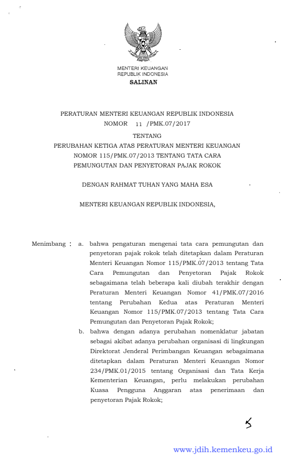 Peraturan Menteri Keuangan Nomor 11/PMK.07/2017