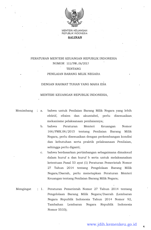 Peraturan Menteri Keuangan Nomor 111/PMK.06/2017