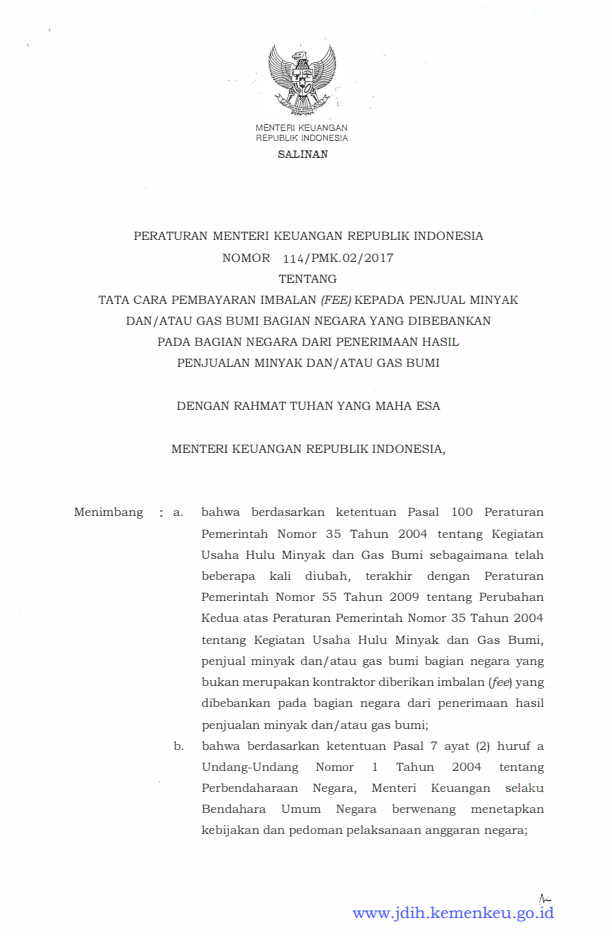 Peraturan Menteri Keuangan Nomor 114/PMK.02/2017