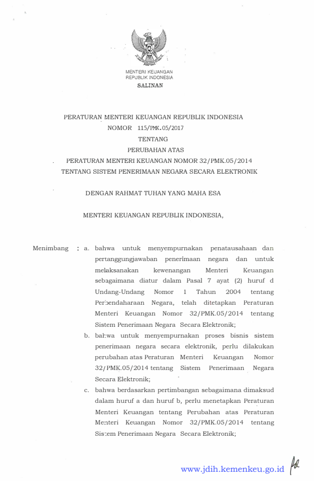 Peraturan Menteri Keuangan Nomor 115/PMK.05/2017