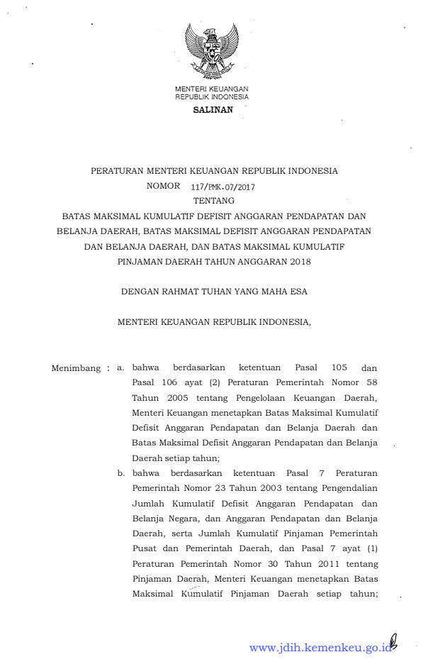 Peraturan Menteri Keuangan Nomor 117/PMK.07/2017