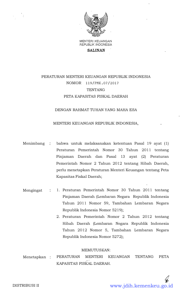 Peraturan Menteri Keuangan Nomor 119/PMK.07/2017