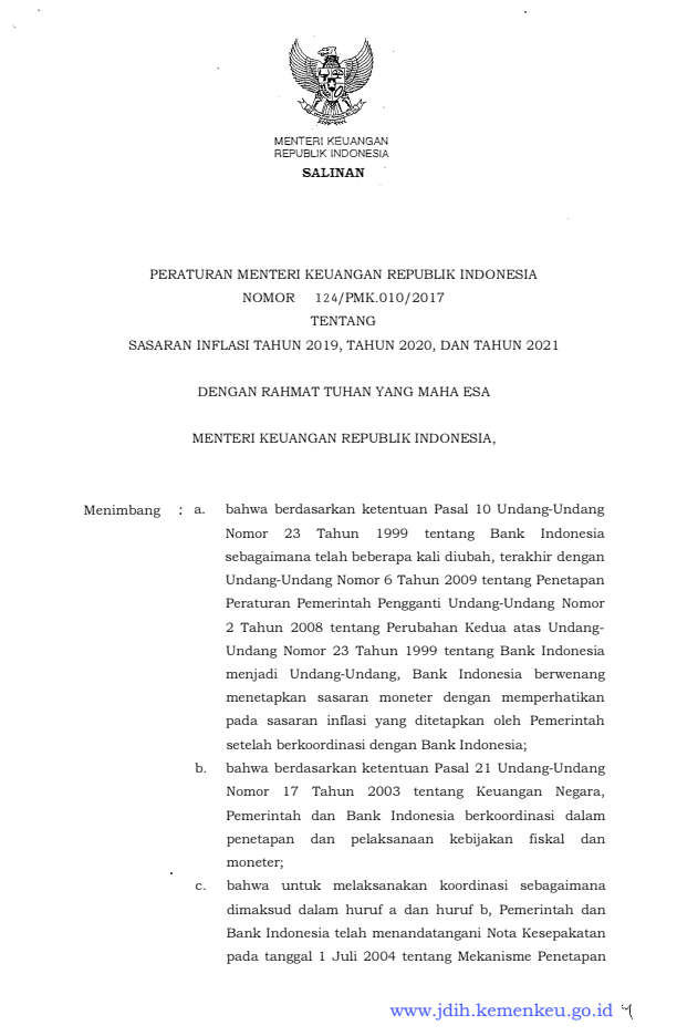 Peraturan Menteri Keuangan Nomor 124/PMK.010/2017