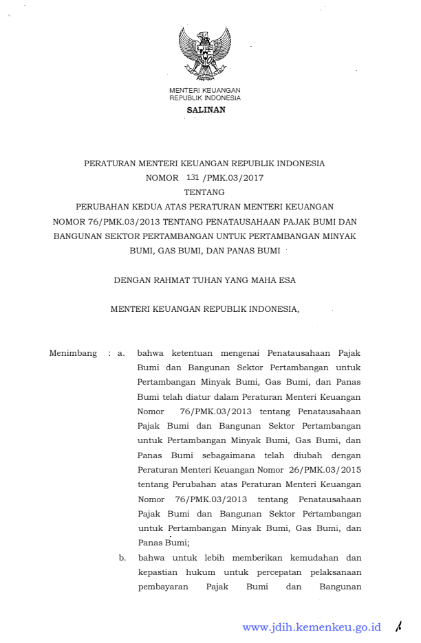 Peraturan Menteri Keuangan Nomor 131/PMK.03/2017