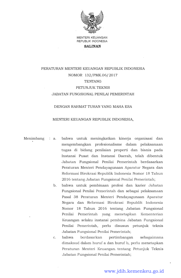 Peraturan Menteri Keuangan Nomor 132/PMK.06/2017