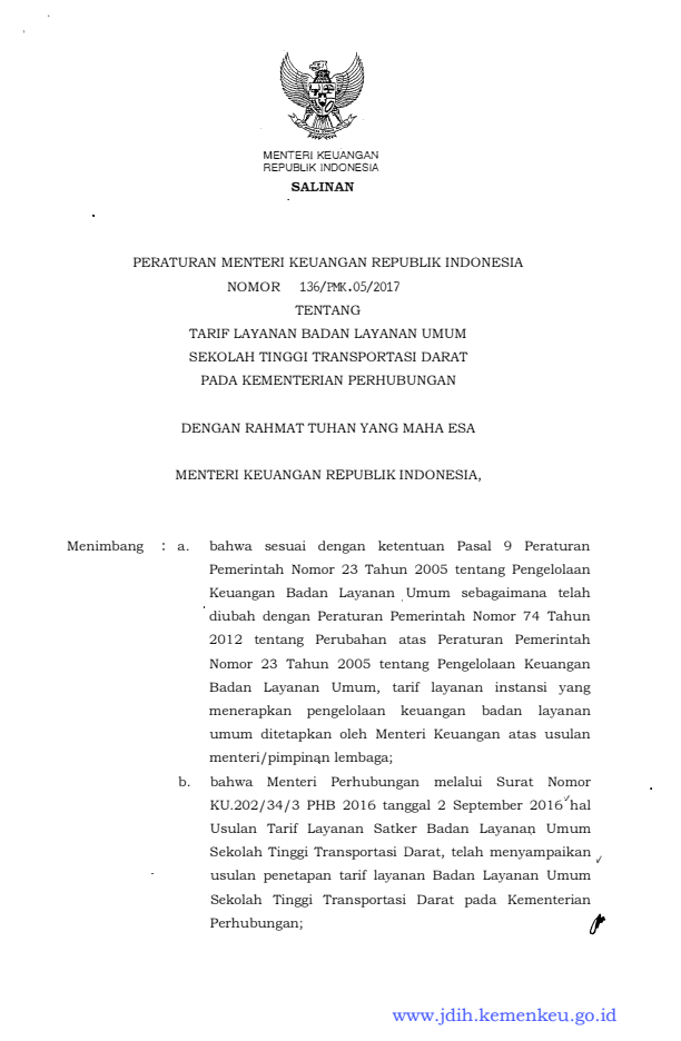 Peraturan Menteri Keuangan Nomor 136/PMK.05/2017