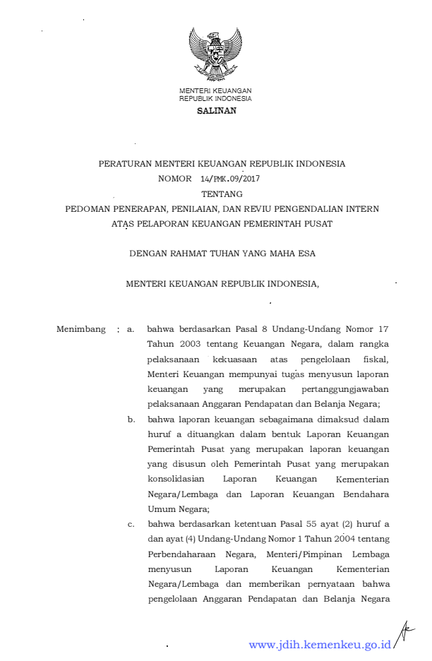 Peraturan Menteri Keuangan Nomor 14/PMK.09/2017