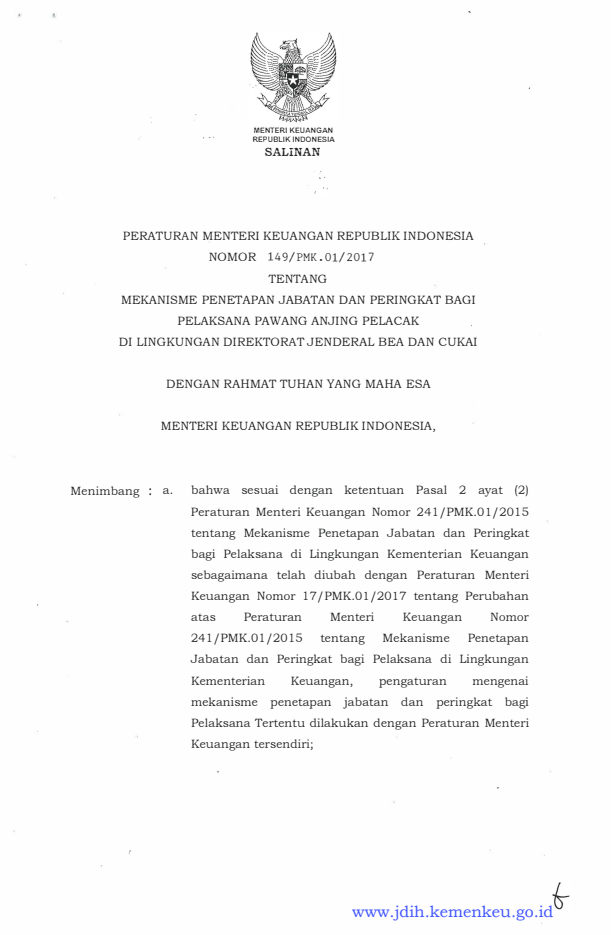 Peraturan Menteri Keuangan Nomor 149/PMK.01/2017