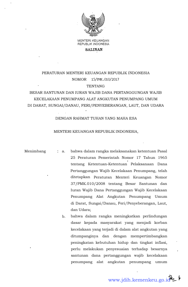 Peraturan Menteri Keuangan Nomor 15/PMK.010/2017