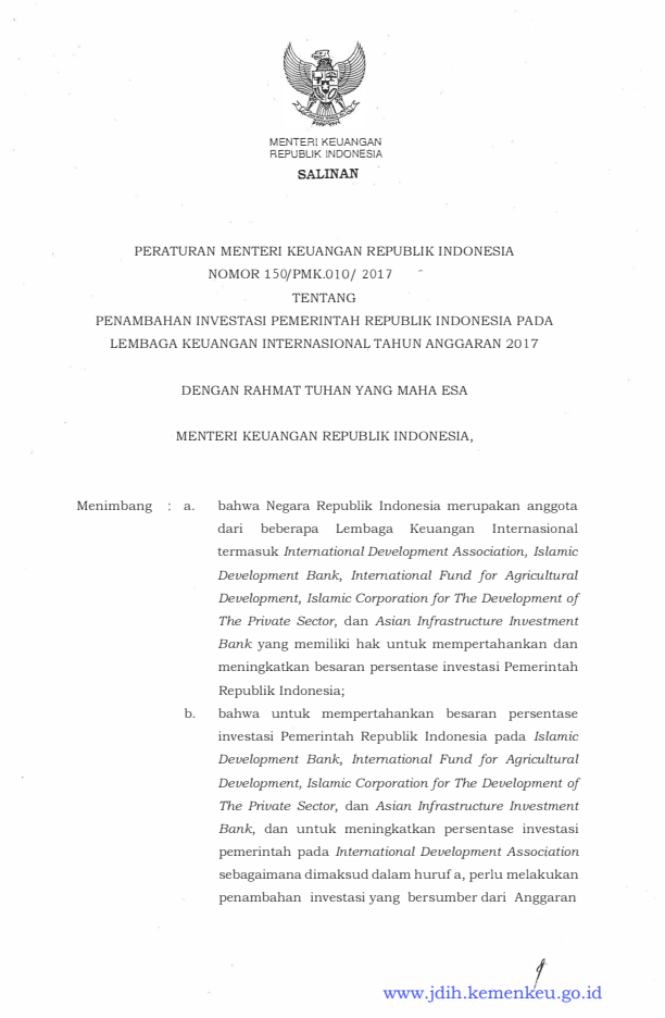 Peraturan Menteri Keuangan Nomor 150/PMK.010/2017