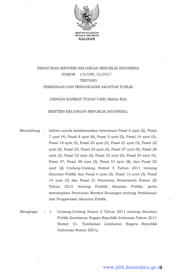 Peraturan Menteri Keuangan Nomor 154/PMK.01/2017