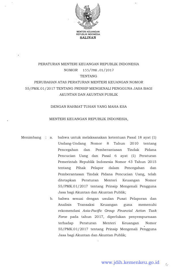 Peraturan Menteri Keuangan Nomor 155/PMK.01/2017