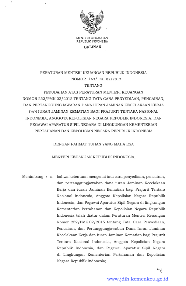 Peraturan Menteri Keuangan Nomor 163/PMK.02/2017