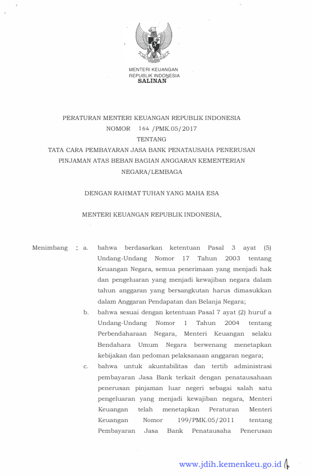 Peraturan Menteri Keuangan Nomor 164/PMK.05/2017