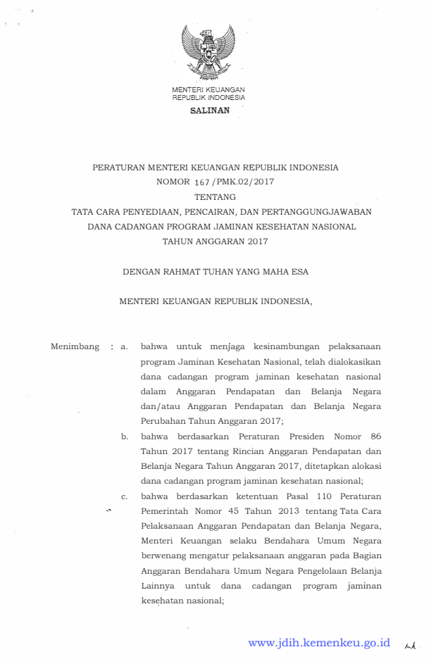 Peraturan Menteri Keuangan Nomor 167/PMK.02/2017